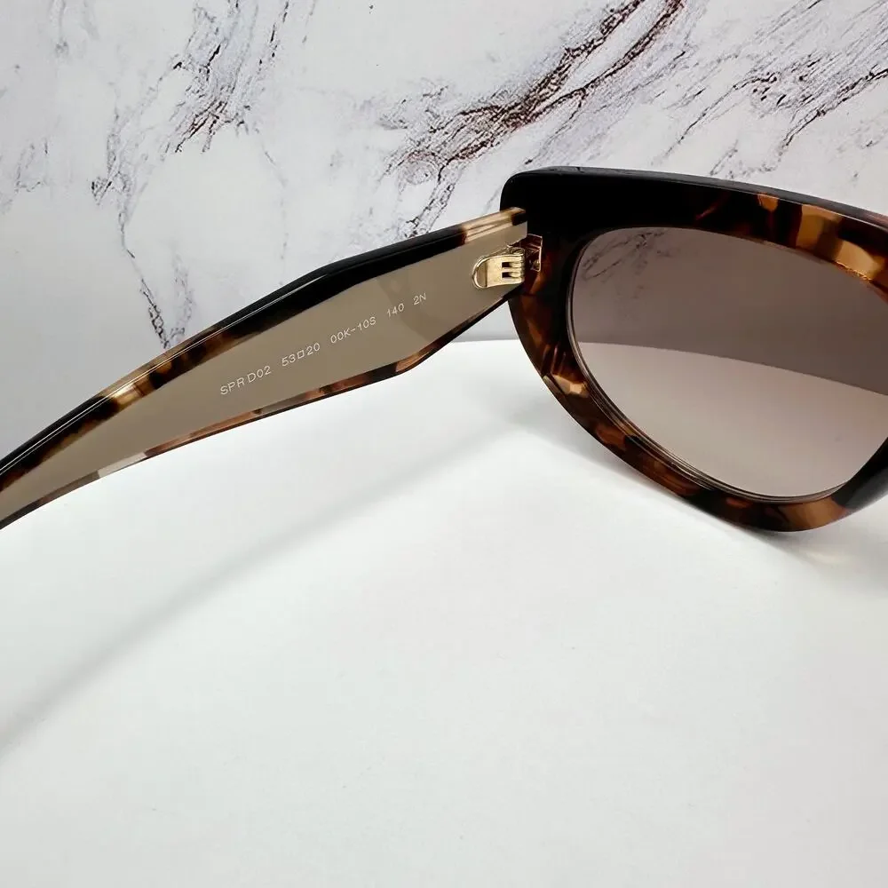 NEW PRADA Sunglasses Brown Tortoise Caramel Gold Symbole Oval Cat Eye Womens